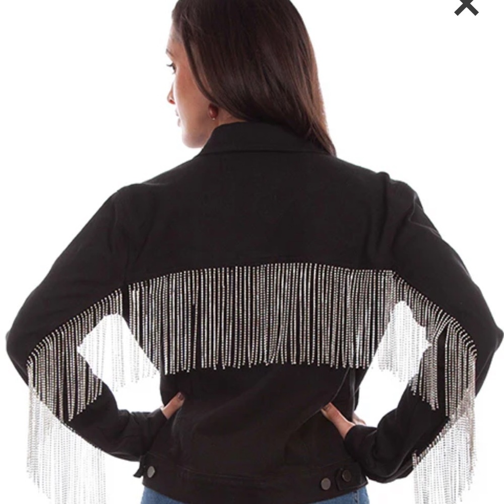 Scully Black Denim Jacket with Rhinestone Fringe - Picture 7 of 7